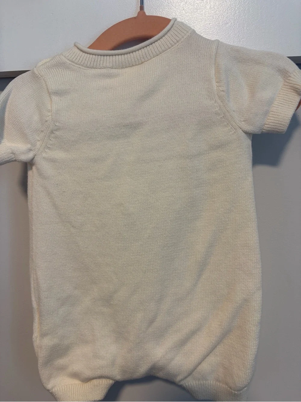 GAP Cream Knit Romper with Light Blue Bunny Motif